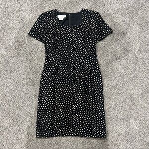 Vtg Maggi London By Kenneth Nolan Black Polka Dots Linen Cotton Mini Dress US 8